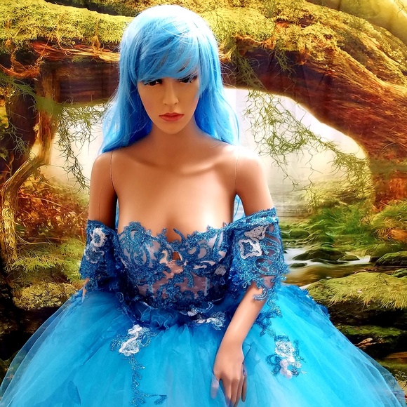 Priscilla Turquoise Lace Tulle Wedding Ballgown